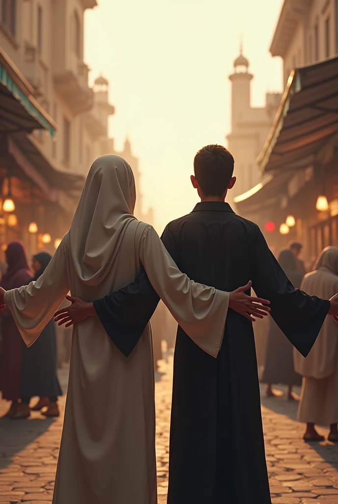 Two Muslim youths, pointing towards the market, say that the people of the world are busy with worldly activities, it will be morning.