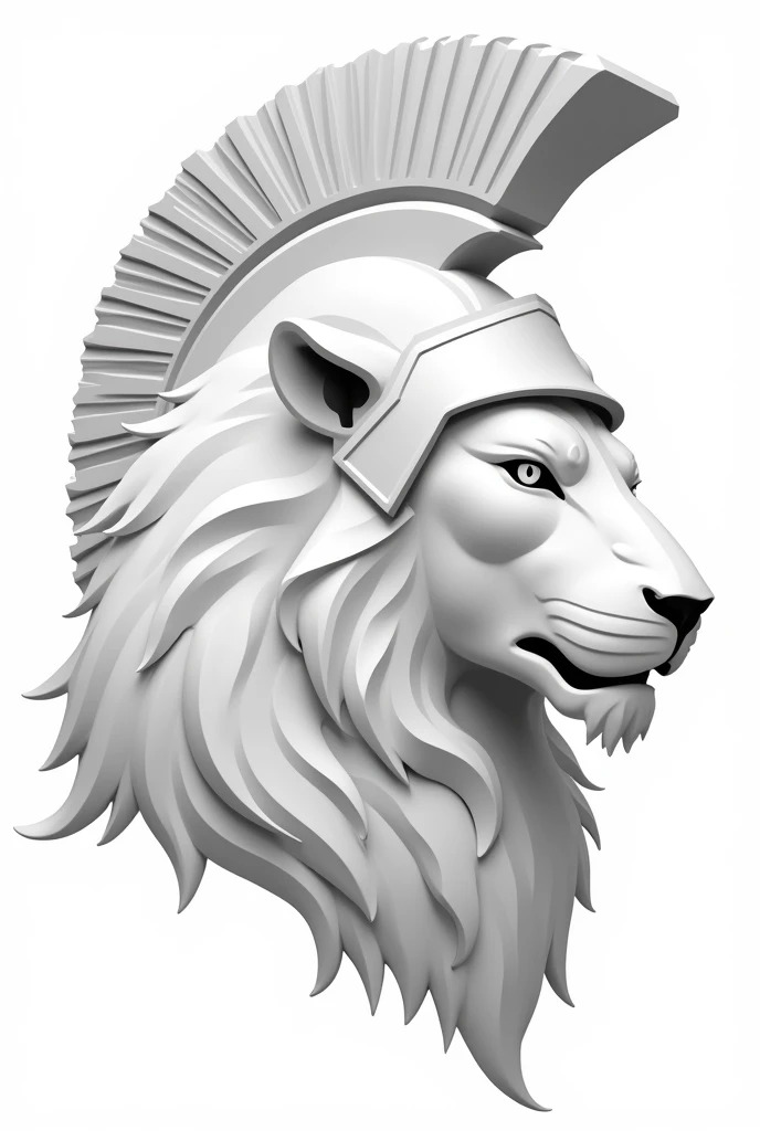 Create a Side view Chimera Head (Lion, Serpent and Goat head as one ) with Full Spartan Helmet, just icon, white, no details, clip art