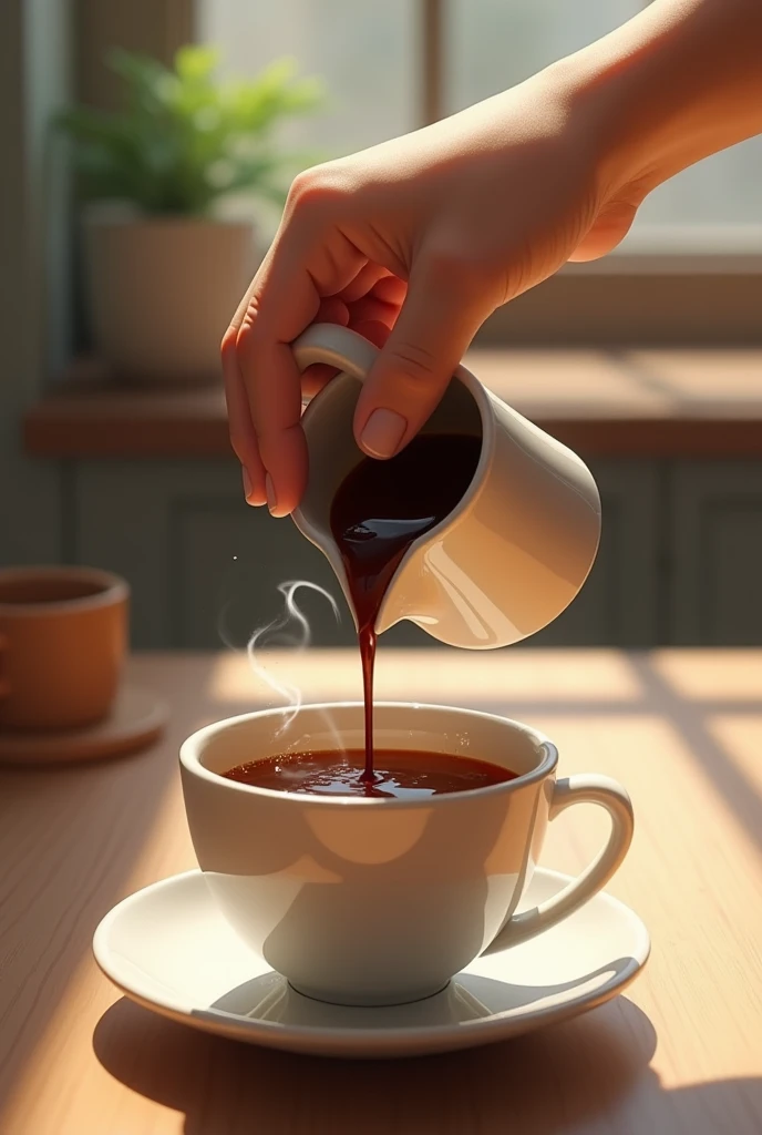 coffee poured into the cup with hand