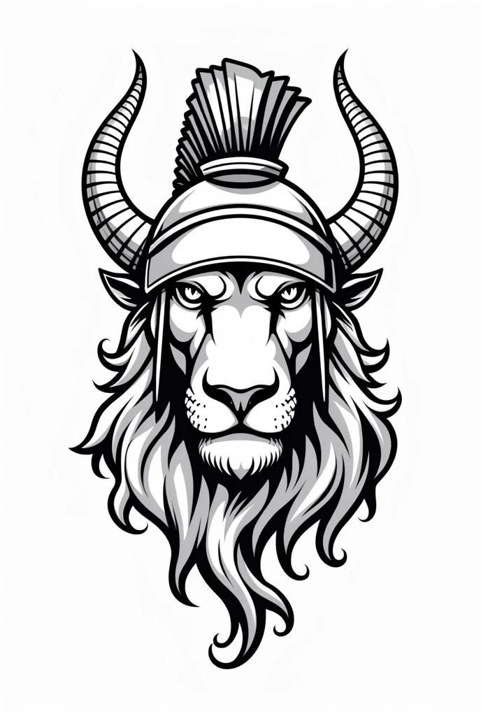 Create a Chimera Head (Lion, Serpent and Goat head as one ) with Full Spartan Helmet, just icon, white, no details, clip art
