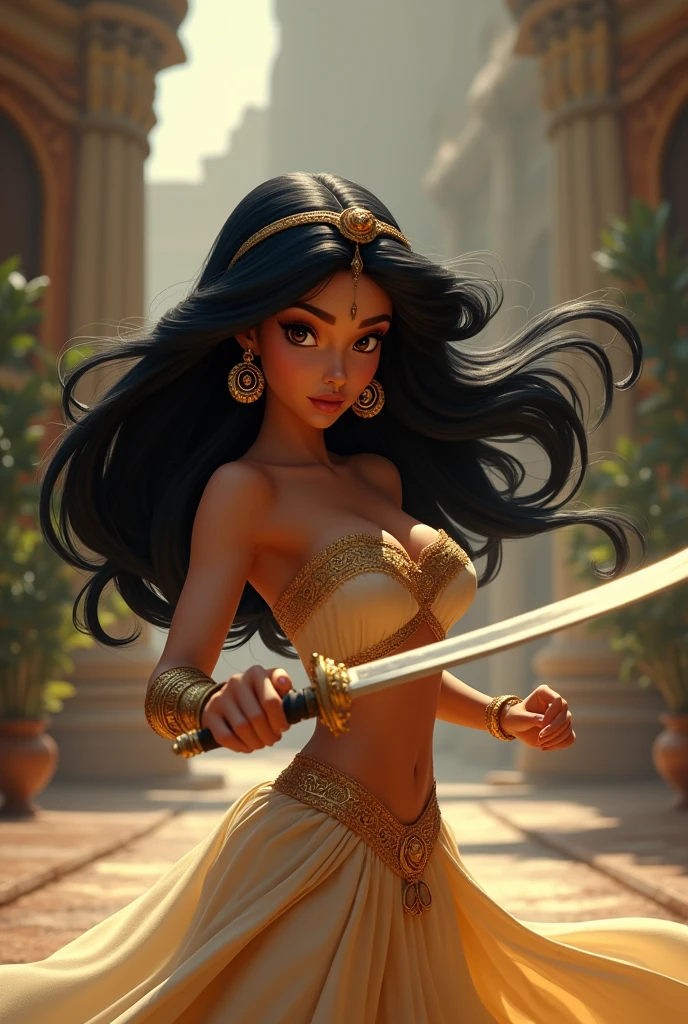 Stunning Princess Jasmine, photo in 8k, in action, cinematic.