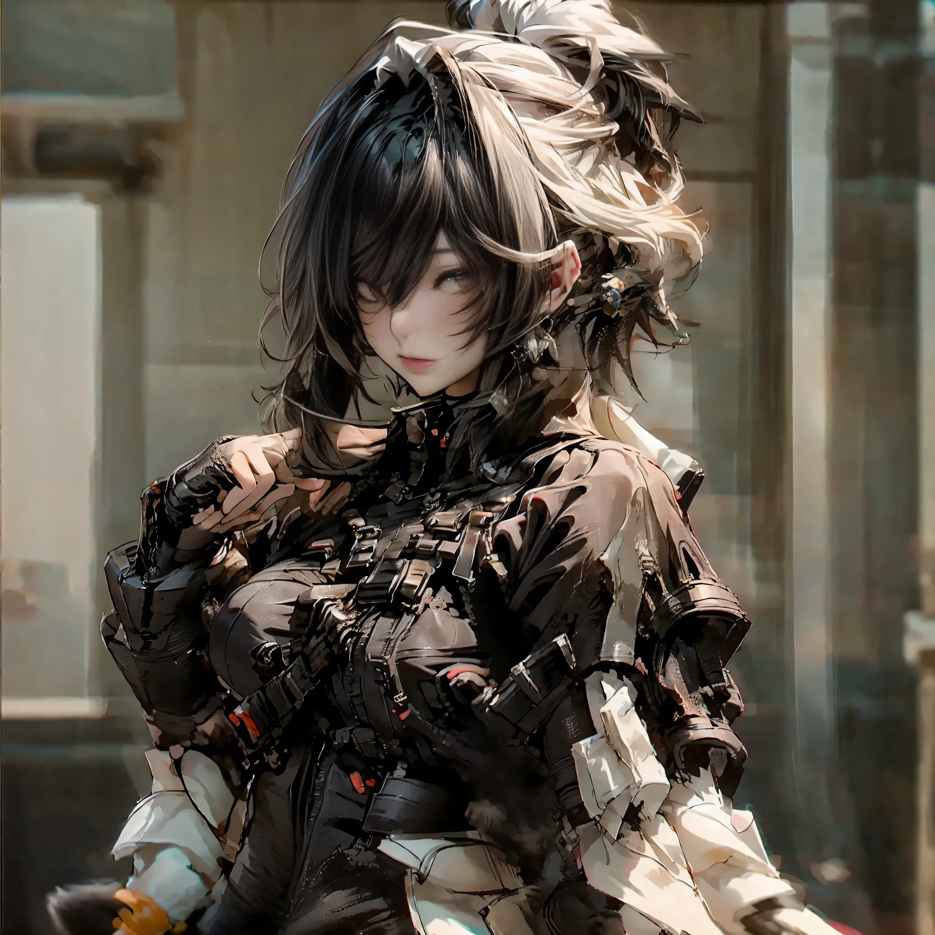 ((best quality)), ((Masterpiece)), (details:1.4), 3d, Image of a beautiful cyberpunk woman., HDR (high dynamic range), mature woman, Curtain Bangs, Black hair, white eyes, future police, PBR surface, After processing, Anisotropic filtration,depth of field, Maximum clarity and clarity, multi-layered surface, perfect proportions, 8K raw files, cyberpunk, at night, ผมหลายชั้น, กระโปรงสั้น, natural lighting, soft lighting, sunlight, หน้าอกใหญ่,