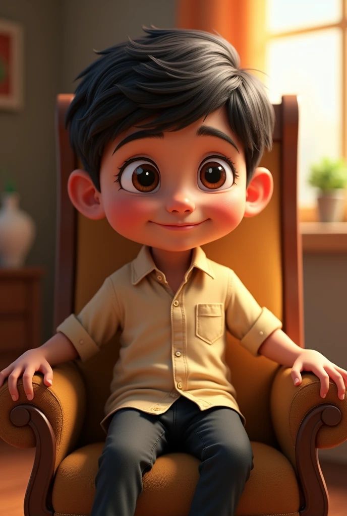 The boy his name is name is ketan and this is sitting on the chair