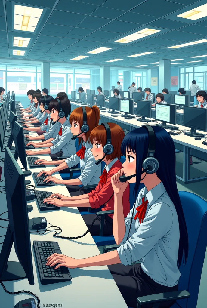 Call Center、Telephone operators、In anime style