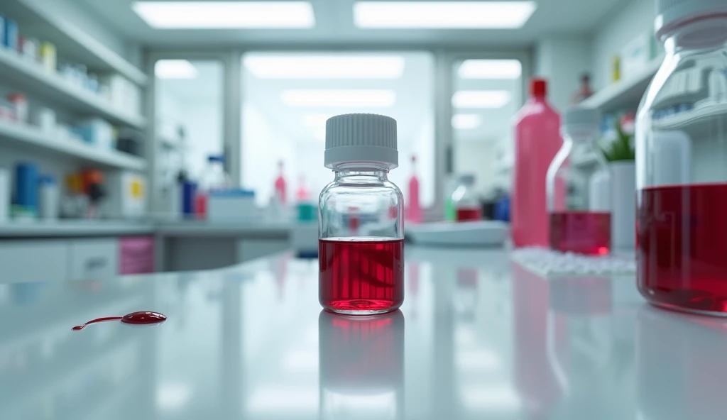 A laboratory setting showing a blood sample being tested, with a red warning sign subtly integrated into the image, suggesting danger."