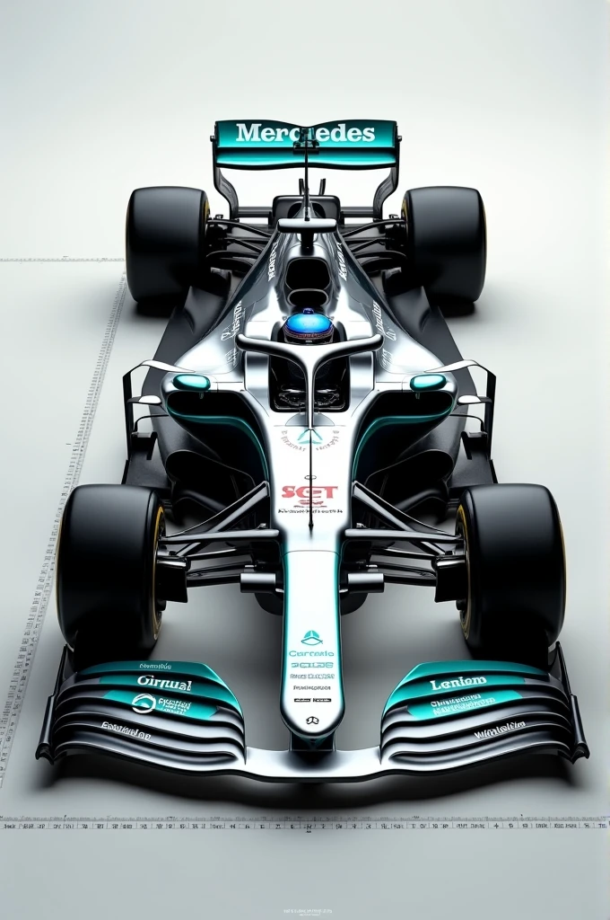 Create image of mercedes f1 car with measuring length