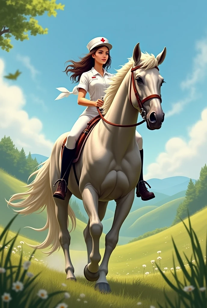 Nurse riding a horse 