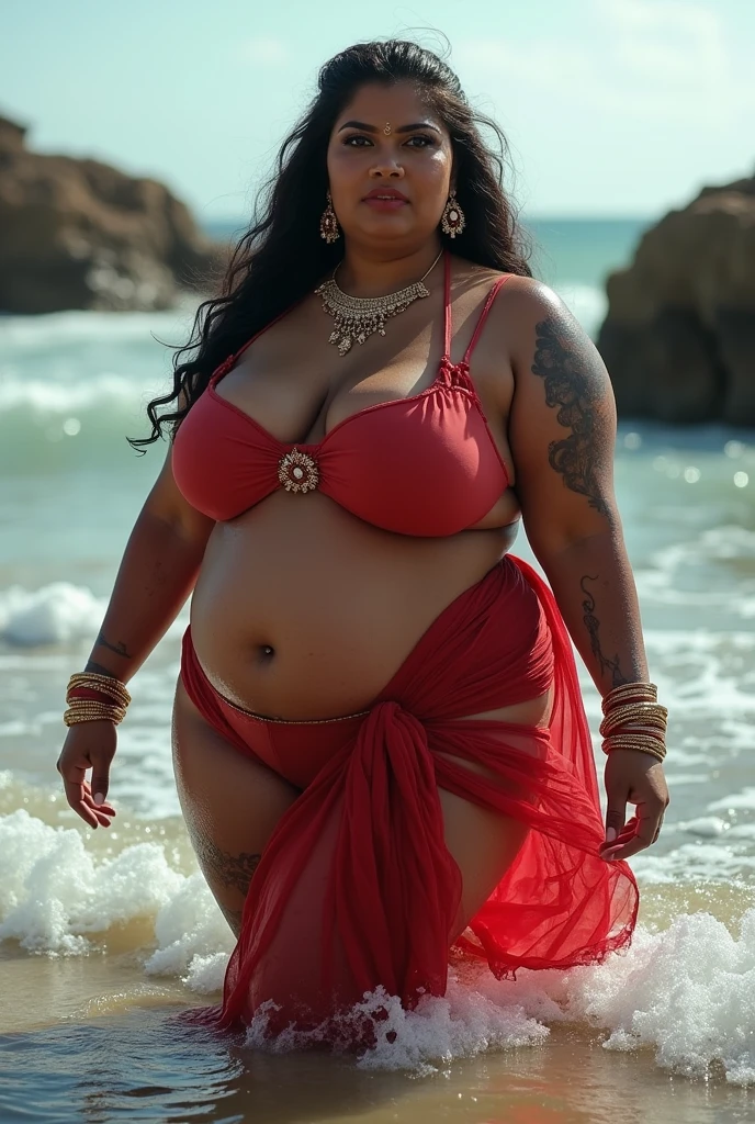 Wet CURVY FIT PAWG MARRIED INDIAN BRIDE, full body picture , BBW Wet curvy, wet Desi Bhabhi showing her big ass in sexy lingerie thong and showing cleavage and in nose ring, many bangles in hands,earings, necklace ,lipstick ,navel,Indian, Chubby, showing her curves in sea water, sea waves , rocks, Group of lesbian women, Henna Mehendi, 