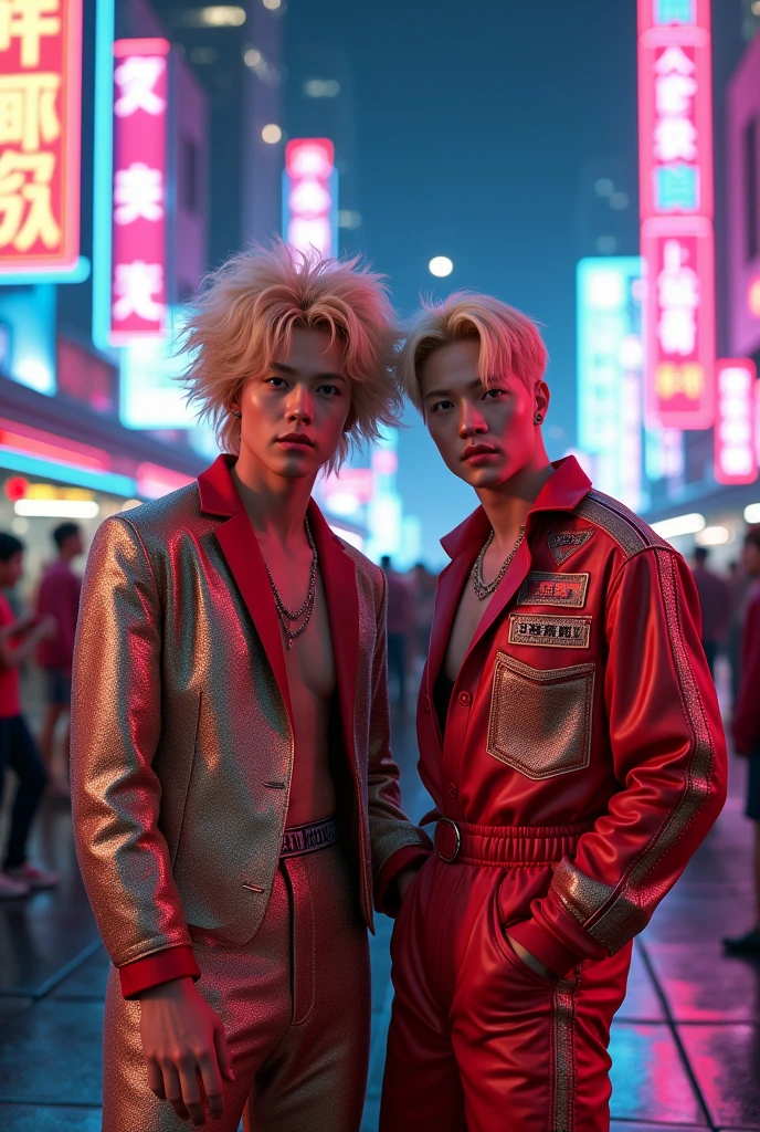 Generates blonde Park Jimin as an 80s pop star alongside wavy Jungkook dressed as an 80s mechanic, cheered up