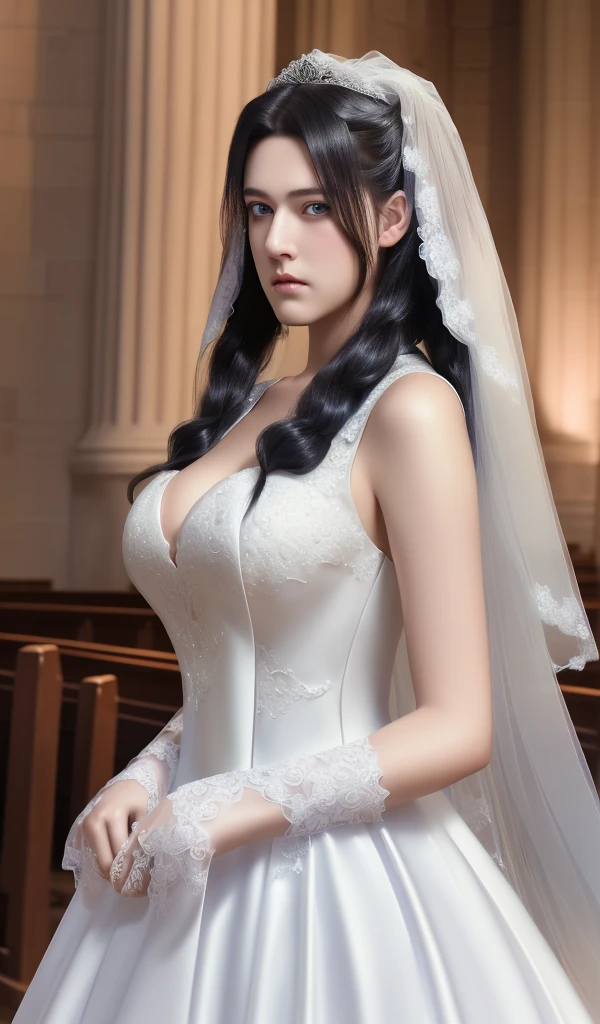 1 Boy,(((Cool Boy))),sad,(((Mature)))),(((Male face)))), ((Throw)),bust,front,twintails
, Black Hair, (blue eyes), (eyes in beautiful detail), Game CG, best quality, Official Art, Extremely detailed CG unity 8k wallpaper, (church), ((((Wedding dress))) ),Friels,(((Very long hair)))),(((Big Breasts))),(((wedding))))