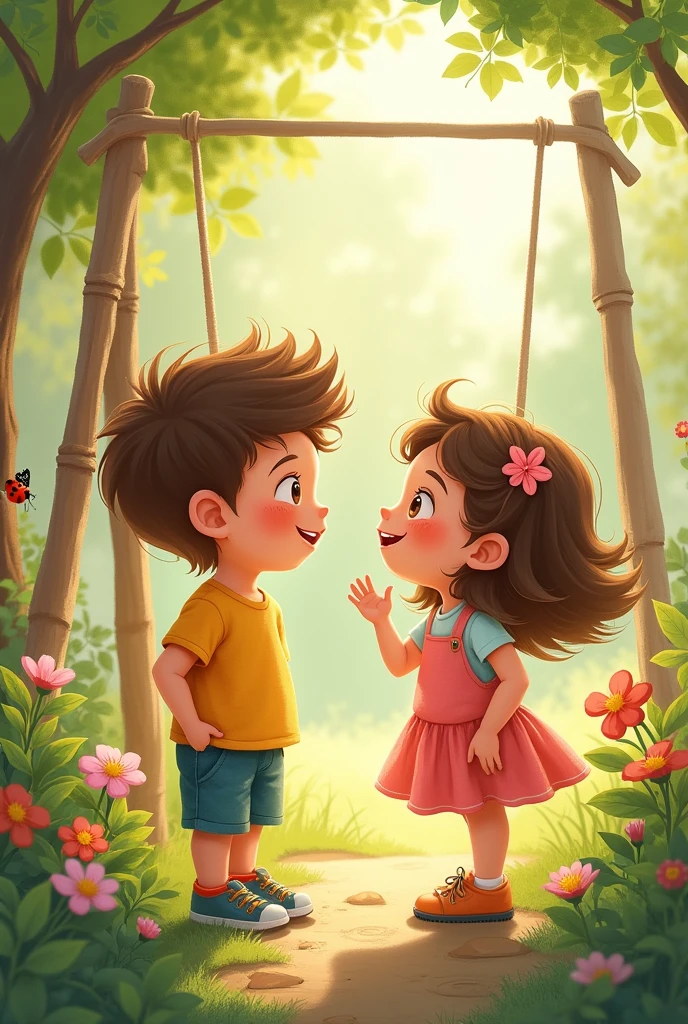 *Prompt* Create a Two kids conversation Story with cute pictures