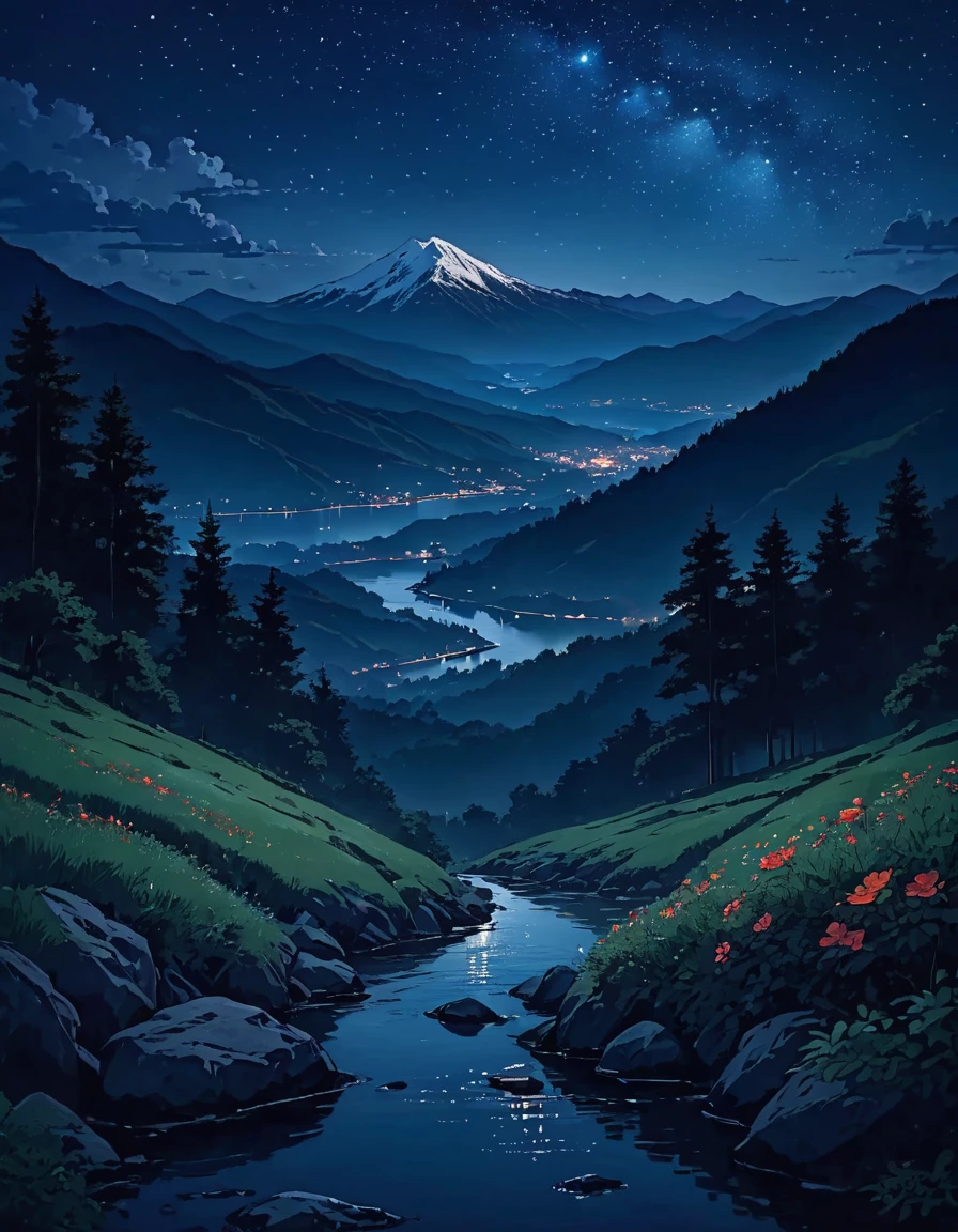 serene night on a mountain