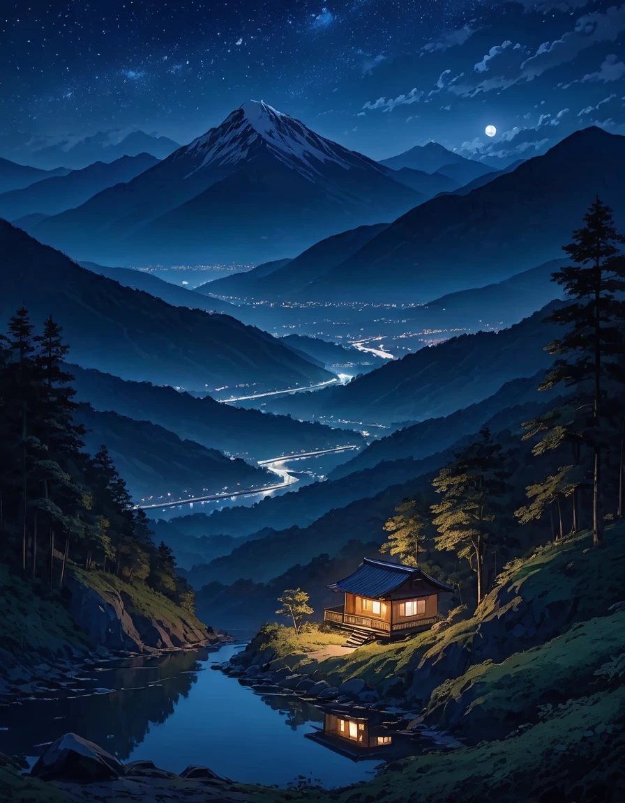 serene night on a mountain