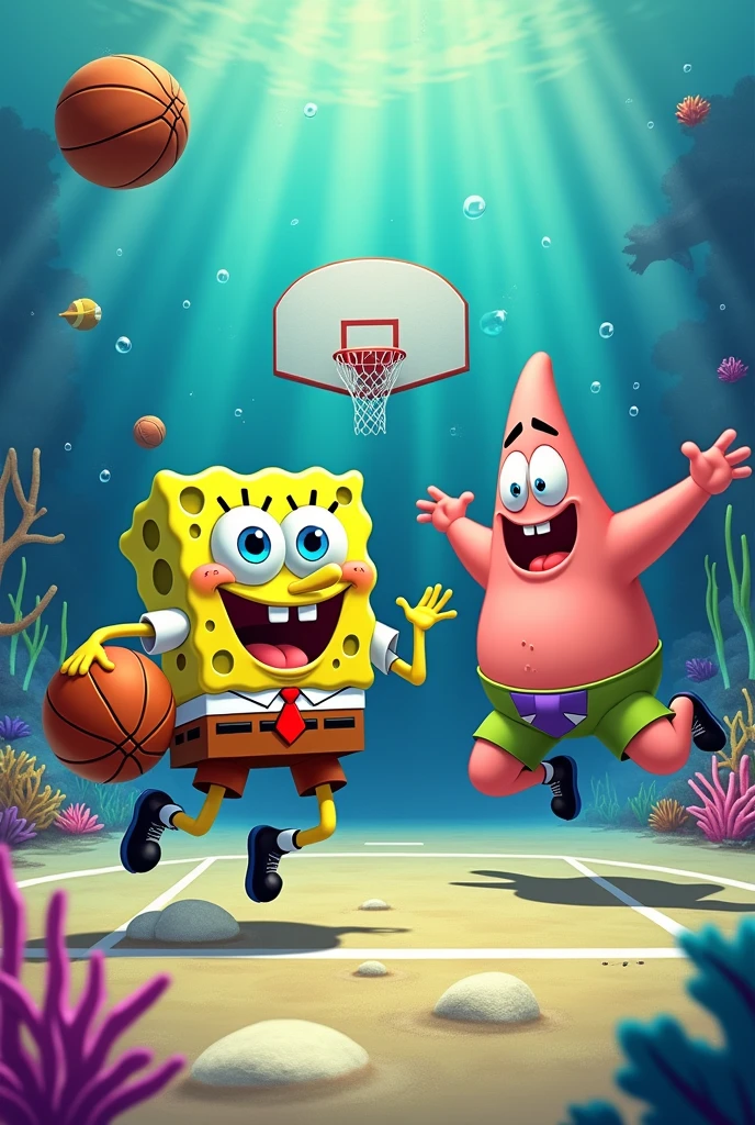 Sponge Bob Square Pants Playing Basketball With His Friends