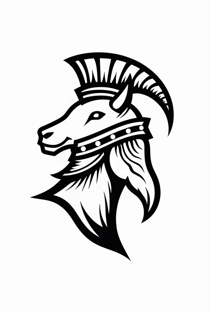 Create a Side View Goat Head wearing Spartan Helmet , clip art, black, no details, clip art, white only, icon