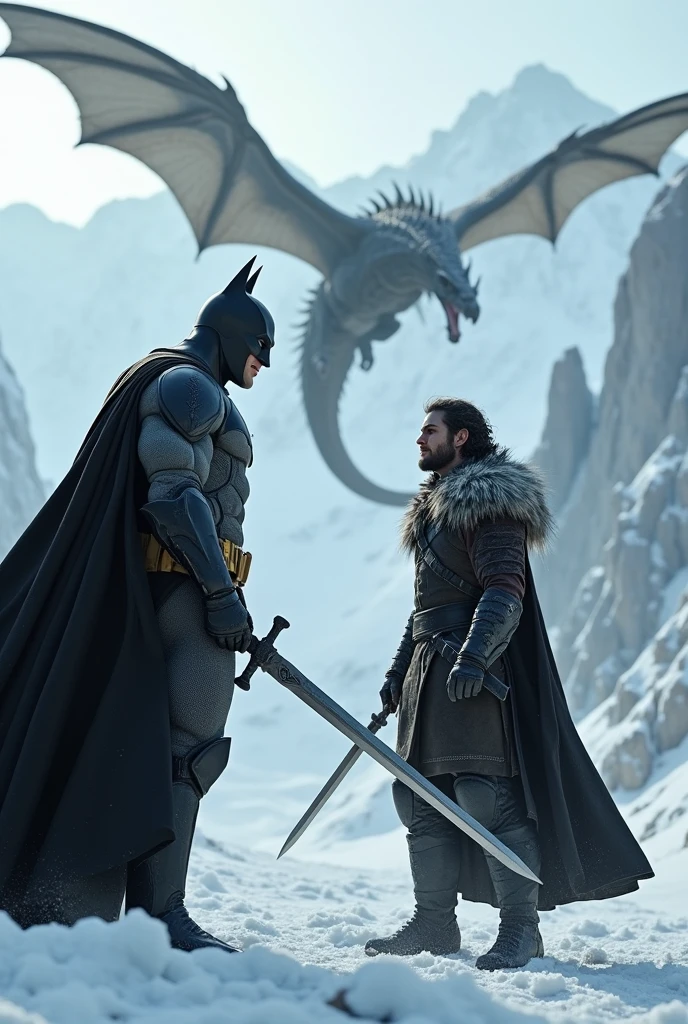Batman versus Jon snow with dragon