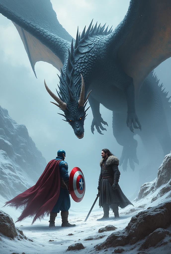 Captain America versus Jon snow with dragon