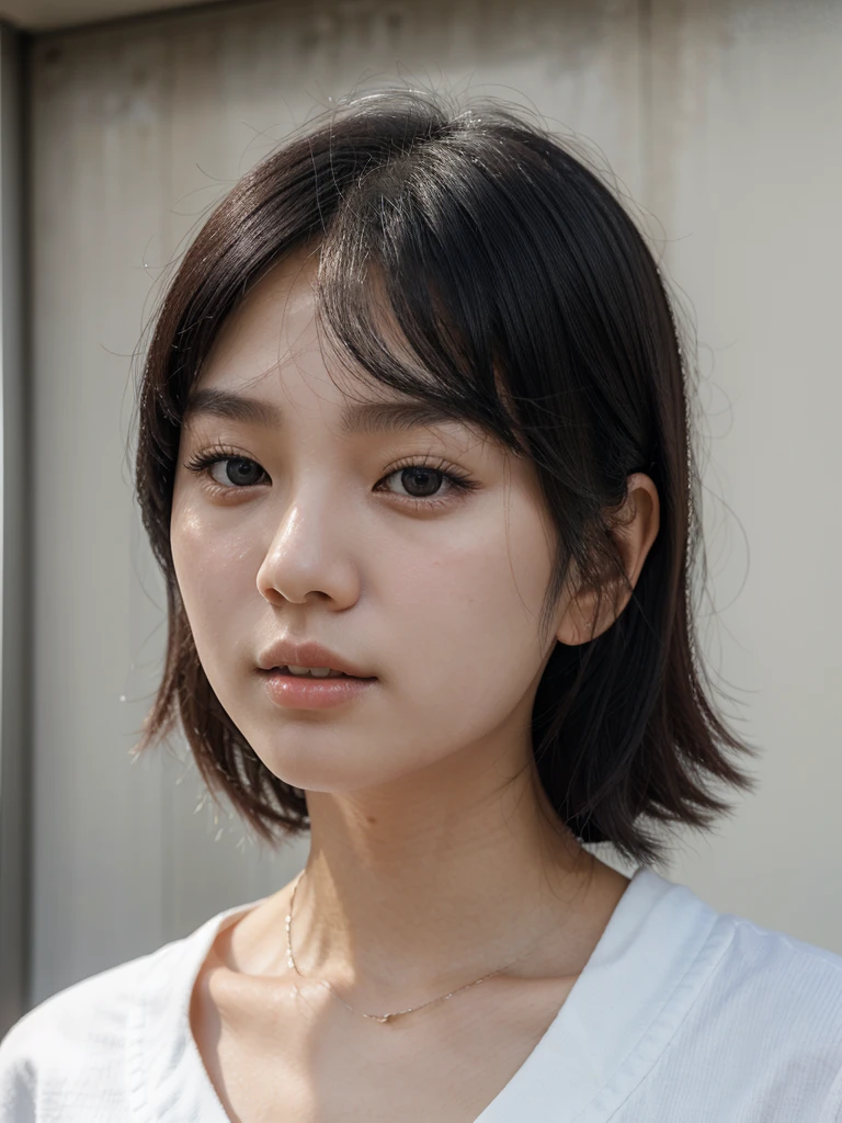 A one Korean girl with soft features and straight black hair. That she likes the color white.