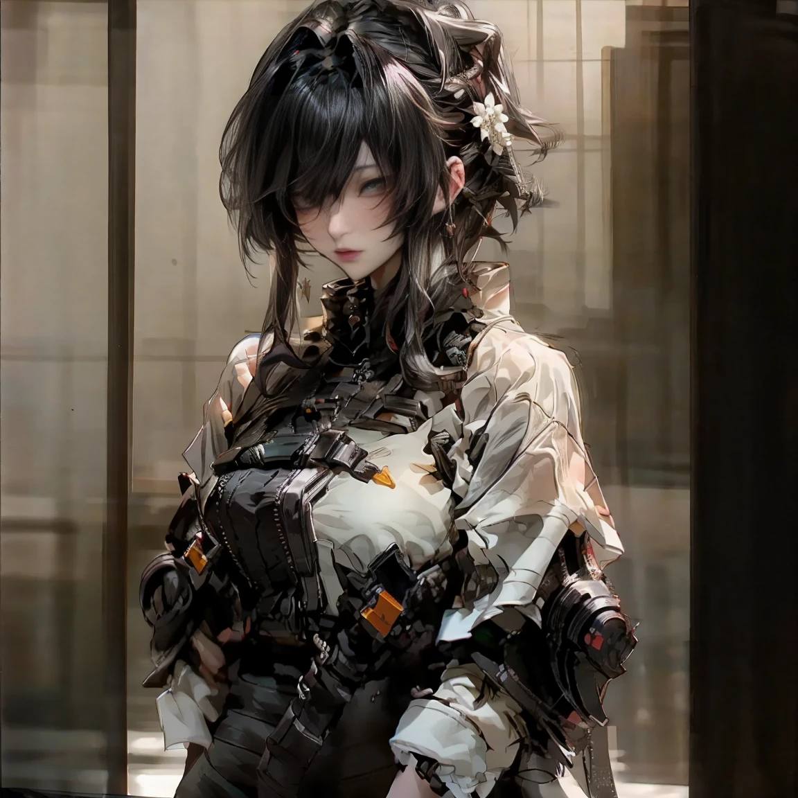 ((best quality)), ((Masterpiece)), (details:1.4), 3d, Image of a beautiful cyberpunk woman., HDR (high dynamic range), mature woman, Curtain Bangs, Red hair, white eyes, future police, PBR surface, After processing, Anisotropic filtration,depth of field, Maximum clarity and clarity, multi-layered surface, perfect proportions, 8K raw files, cyberpunk, at night, ผมหลายชั้น, กระโปรงสั้น, natural lighting, soft lighting, sunlight, หน้าอกใหญ่,