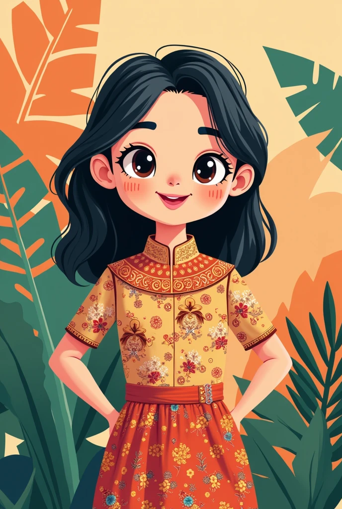 Malay Woman wearing baju kurung cartoonize