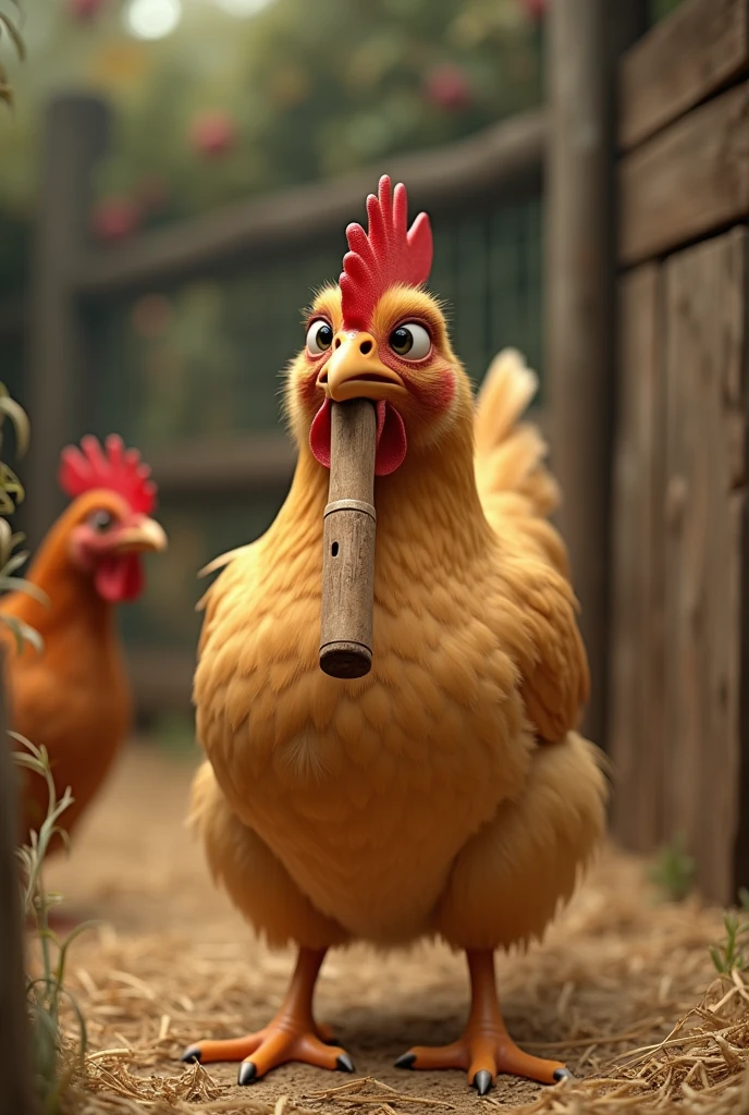 can you make me a video with a hen in the pen playing the flute
