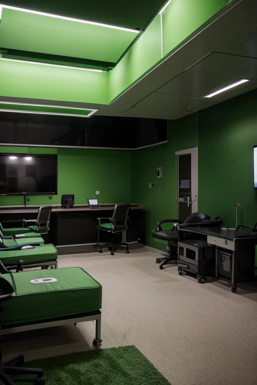 Operation room with green incorporated in it