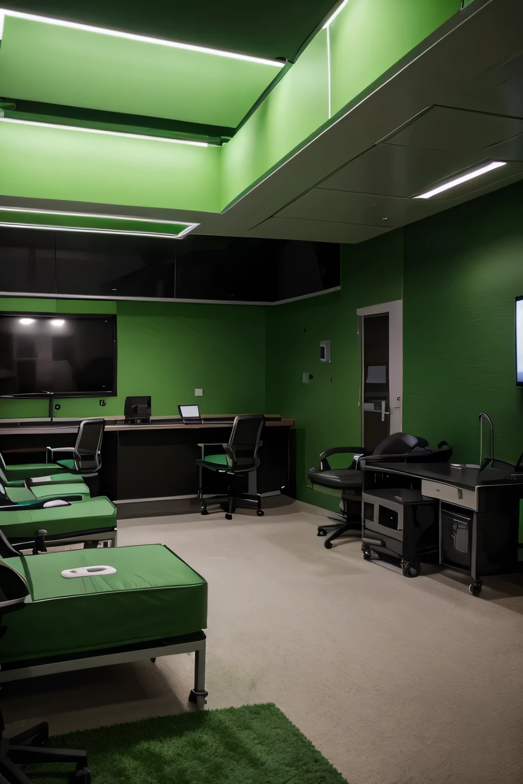 Operation room with green incorporated in it