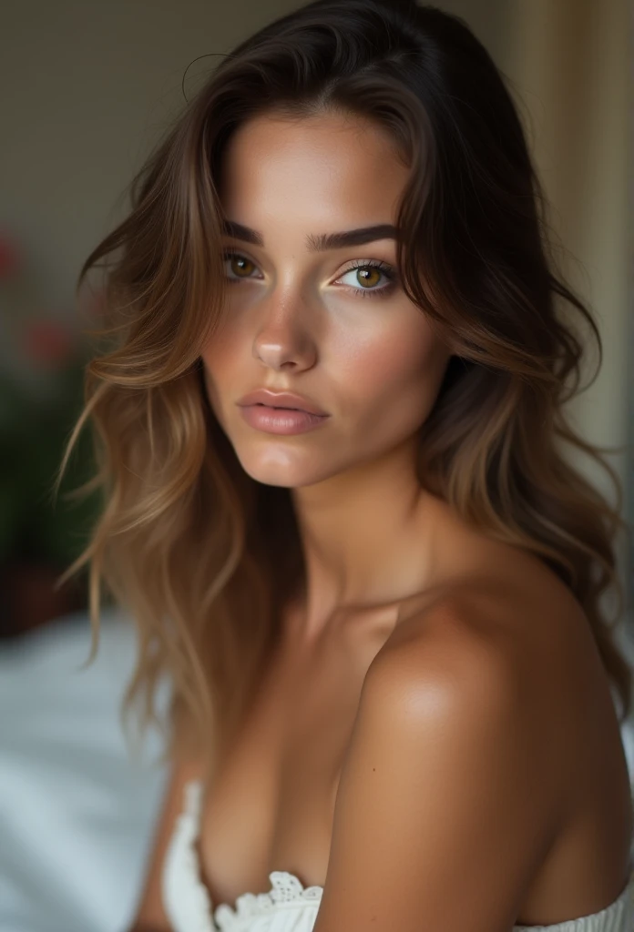 arafaelic woman with matching tank top and leggings, sexy girl with brown eyes, Portrait of Sophie Mudd, brown hair and big eyes, selfie of a young woman, Bedroom Eyes, violett myers, ohne Makeup, Natural make-up, turn around and look into the camera, Face with Artgram, subtle make-up, stunning full body shot, in bedroom, ((naked)), sexy ass, cute ass, nakede Füße, Without clothes, 4K