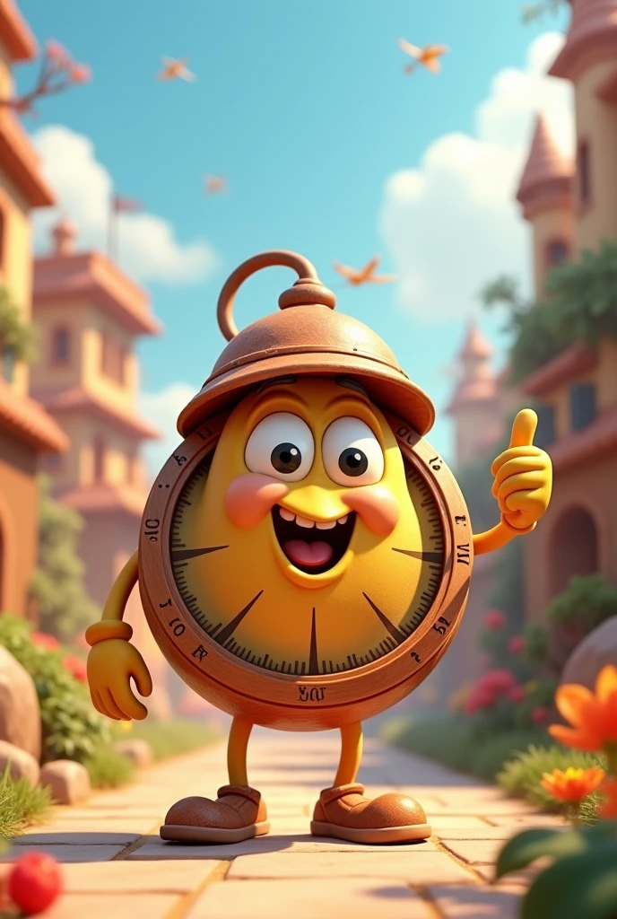 3D cartoon character image. Smart Compass  , has a wealth of knowledge about career paths and life, always ready to give advice in a difficult situation.  Charm: It&#39;s easy to talk to him, he always supports and inspires to choose the best path. disney pixar