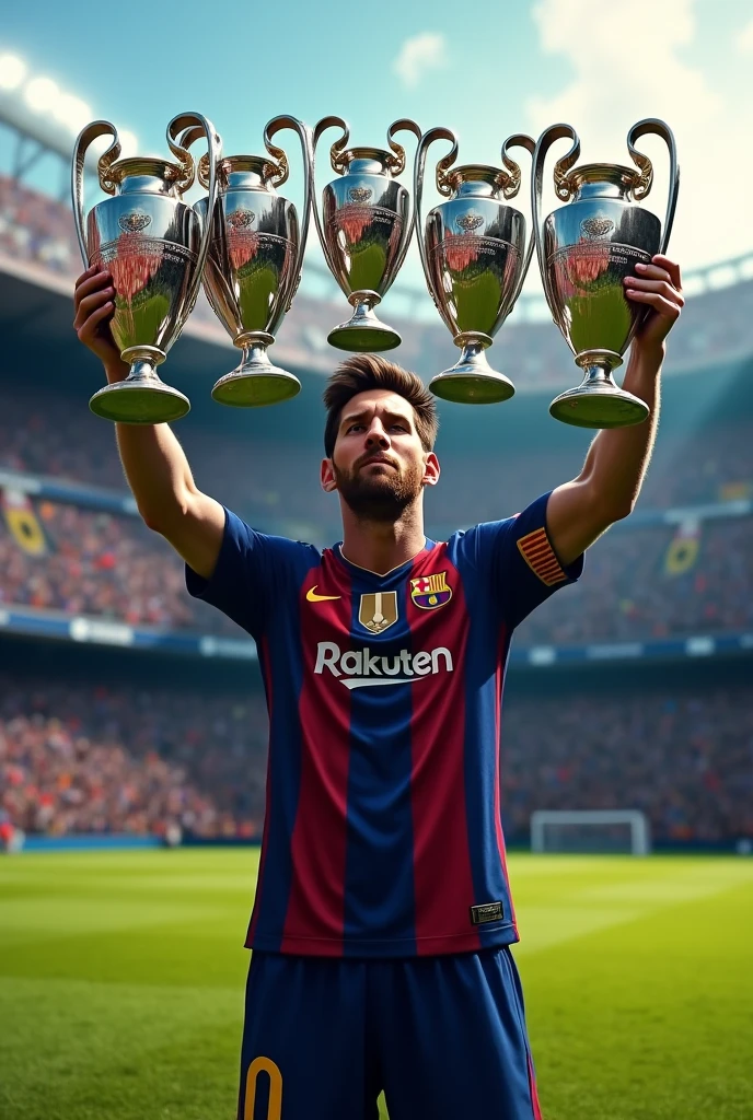 Messi with 5 UCL trophy