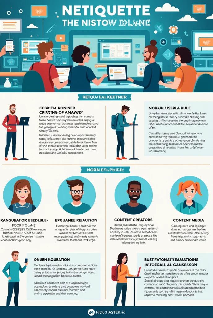 Netiquette Poster
Create a poster showing the Netiquette rules with examples of how you can use them in your daily life, primarily online. The poster should use an interactive online tool like Canva, Glogster, Piktochart, etc.