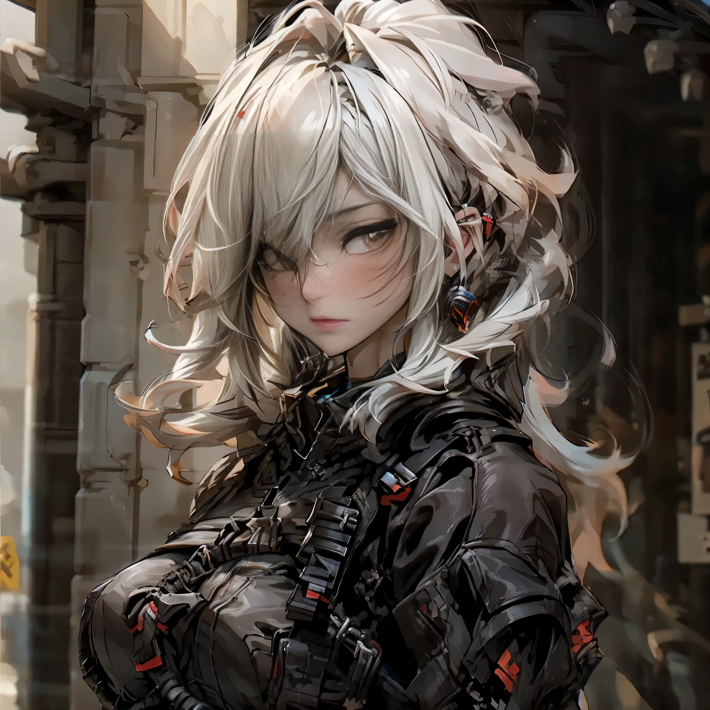 ((best quality)), ((Masterpiece)), (details:1.4), 3d, Image of a beautiful cyberpunk woman., HDR (high dynamic range), mature woman, Curtain Bangs, Red hair, white eyes, future police, PBR surface, After processing, Anisotropic filtration,depth of field, Maximum clarity and clarity, multi-layered surface, perfect proportions, 8K raw files, cyberpunk, at night, ผมหลายชั้น, กระโปรงสั้น, natural lighting, soft lighting, sunlight, หน้าอกใหญ่,