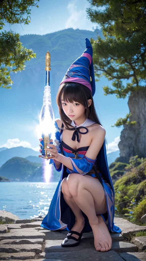 Perfect body,(1人のPerfect body),(Japanese 6th grade girl),(Wizard's attire:1.5),(Open-legged position),(I can see your shoulders:1.5),(Open leg posture:1.5),(8k images)