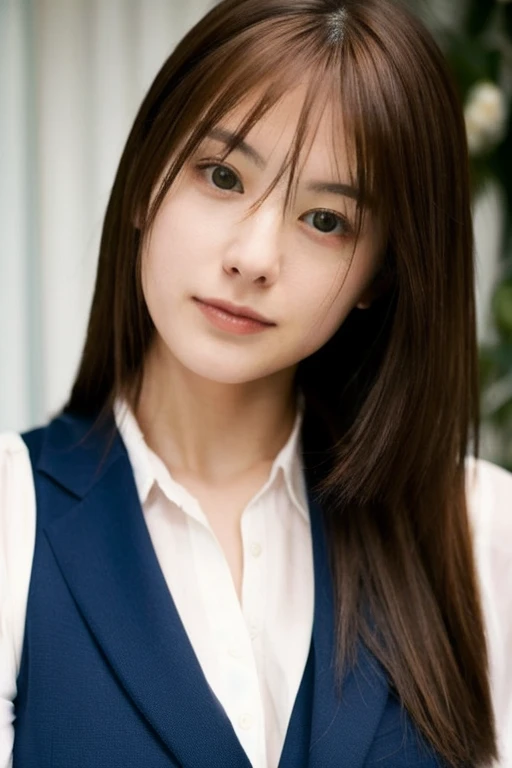 Light Brown Hair、Long hair Japanese woman、Very detailed、One Woman、Intellectual atmosphere、Intellectual look、Upper Body、Realistic、masterpiece、(Highest quality：1.2)、White shirt
