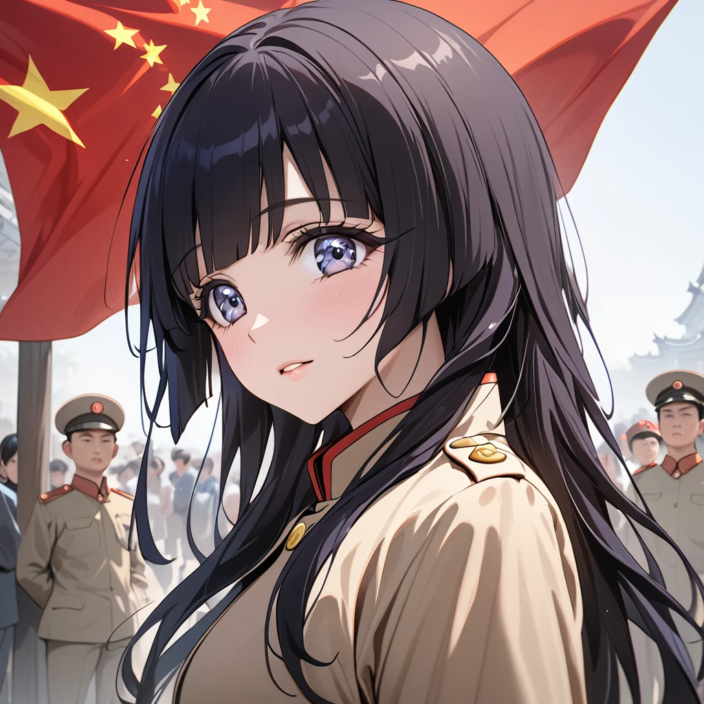 ((Highest quality)), ((masterpiece)), (detailed), (Perfect Face)、The woman is Reika Aoki with semi-long hair、The woman is wearing a khaki Mao suit in China and is a member of the Chinese Communist Party.