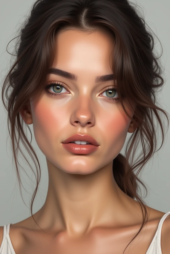 visage d'une femme européenne 25 ans , belle bouche , beau yeux , vue de face , vue sur toute sa tête ,ultra realiste