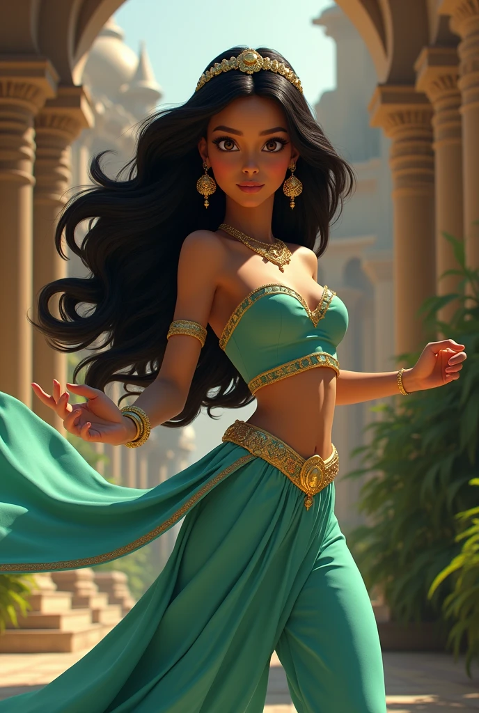 Stunning Princess Jasmine, photo in 8k, in action, cinematic.