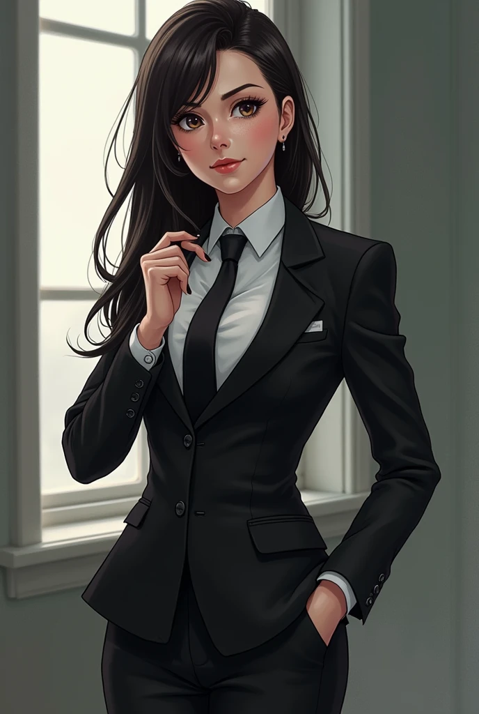 România hetalia modeled after Rose wilson female with black suit white shirt and black necktie