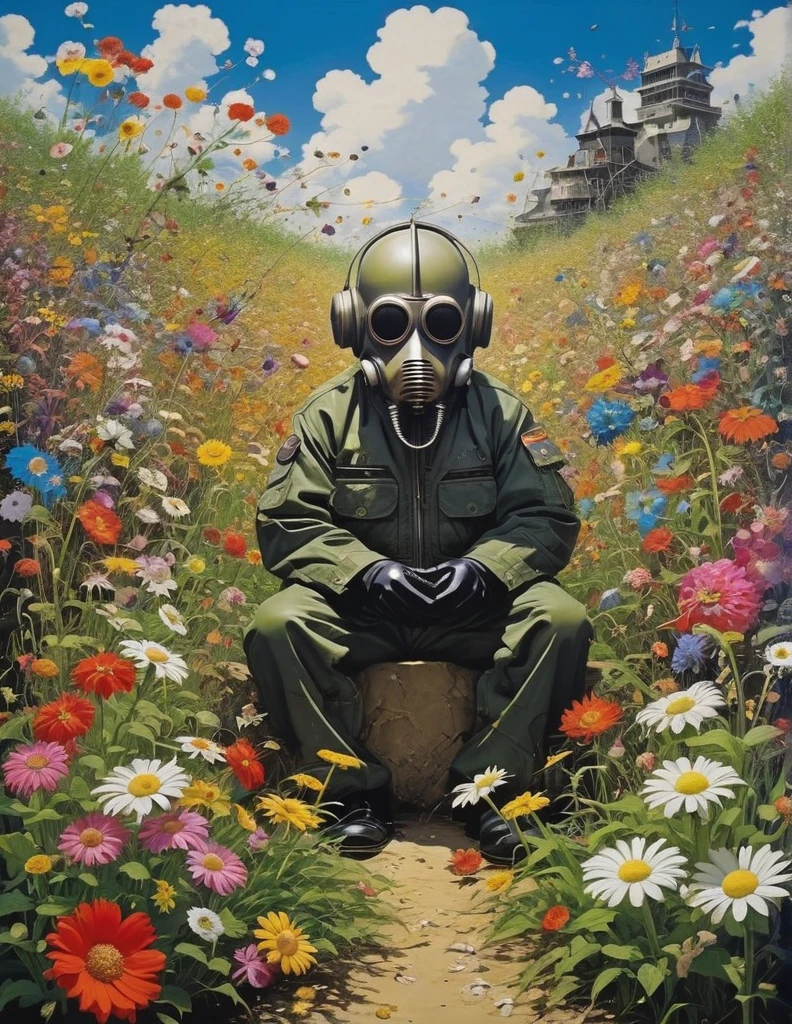 grbtw art style, surreal, Anxious, Realistic, High resolution, beautiful, Highest quality, masterpiece, Very detailed 、Planting flowers、Works by Takashi Murakami