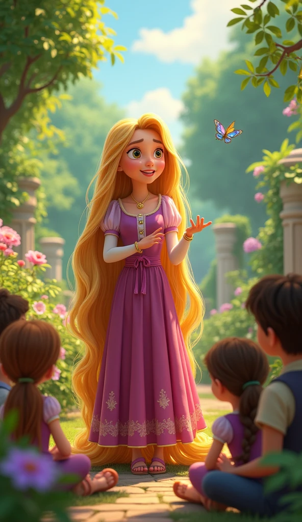 gernate a picture of rupenzal like girl teach us something about courage sitting in garden in animated form