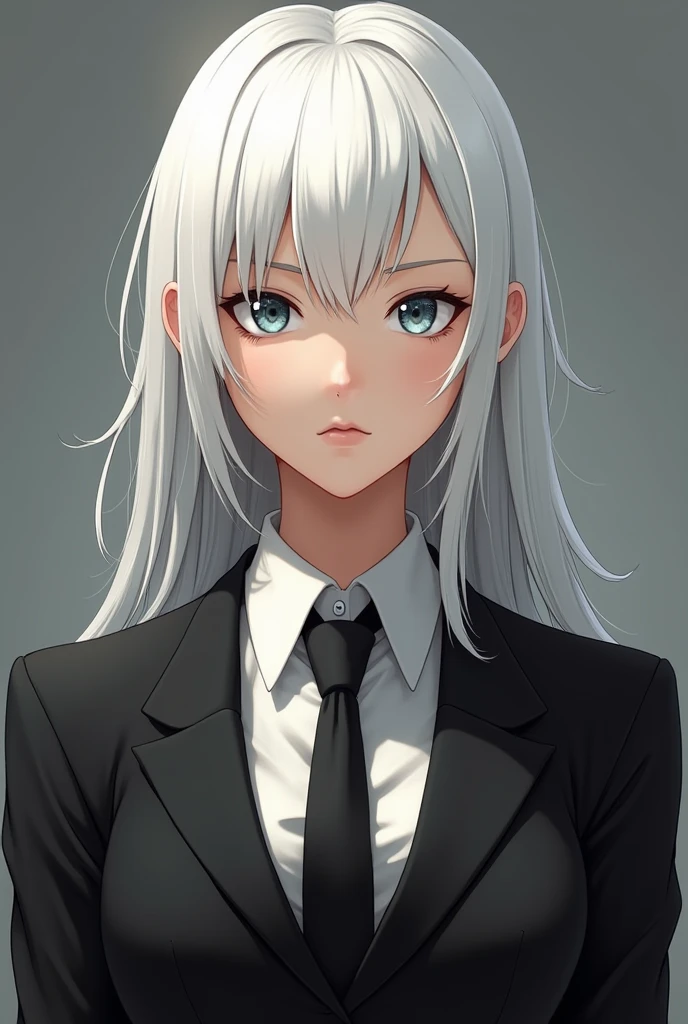 România hetalia modeled after Rose wilson female white hair color with black suit white shirt and black necktie