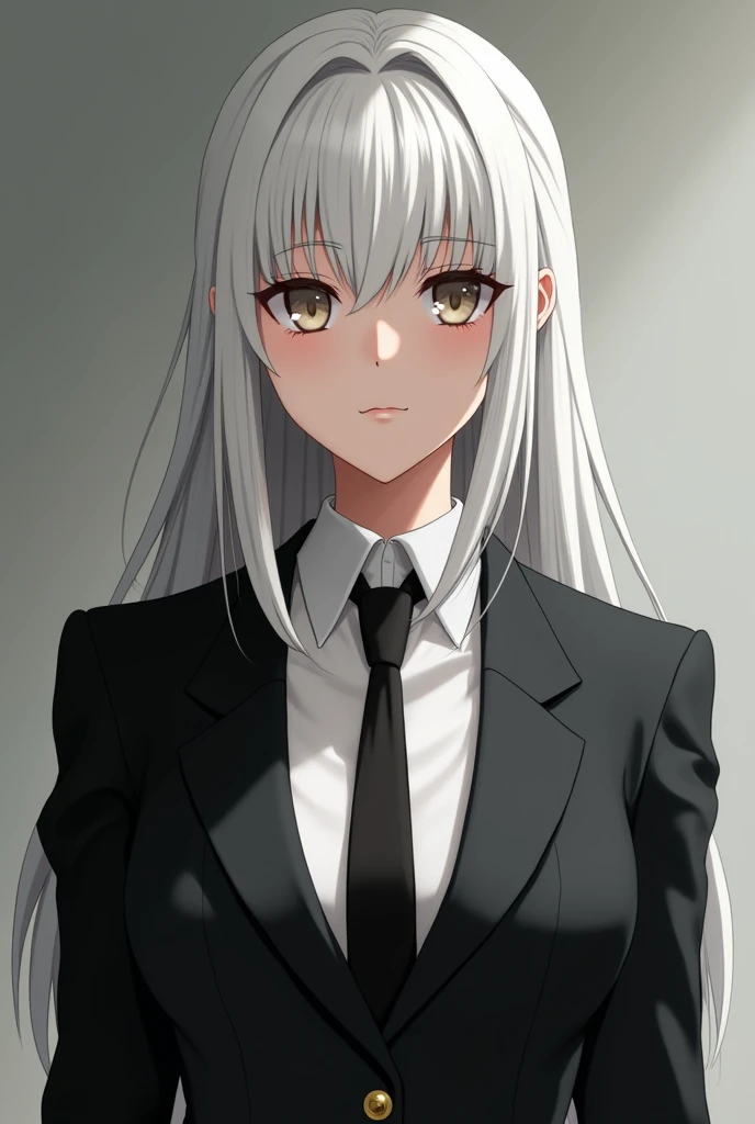 România hetalia modeled after Rose wilson female white hair color with black suit white shirt and black necktie