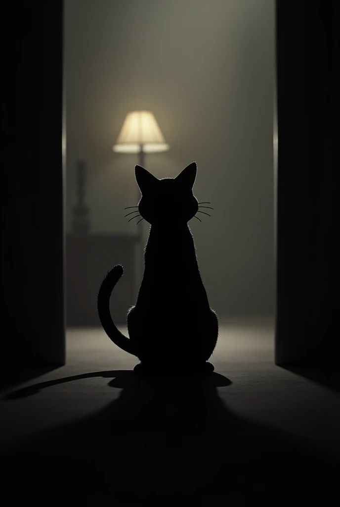 Pitch black shadow Shadow play Faint light from background lamp Cat silhouette 2Standing on bare feet Looking straight ahead