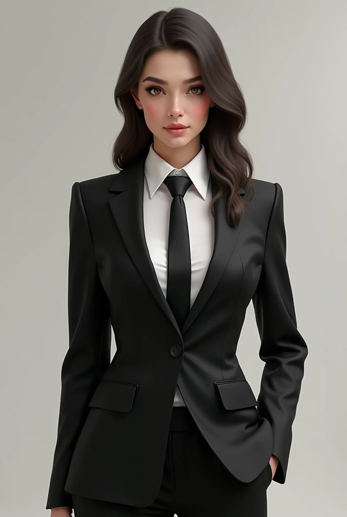 România hetalia modeled after Anda tamasanu female  with black suit white shirt and black necktie