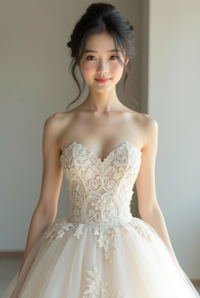Similar to Japanese actress Kyoko Fukada、Hair up Wedding dress smile
E cup breasts whole body