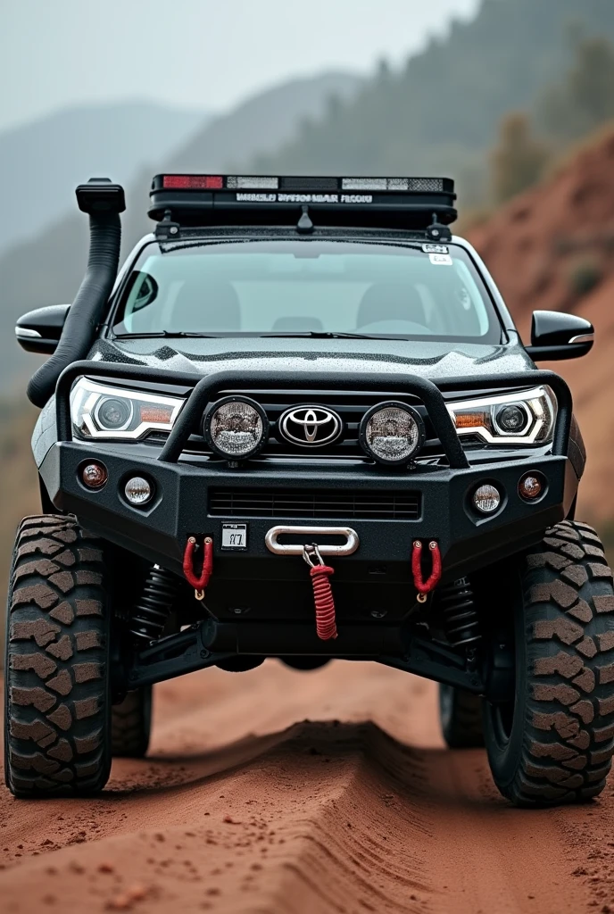 Toyota Hilux modified with fog lamps snorkel bumper guard and big size tyres 