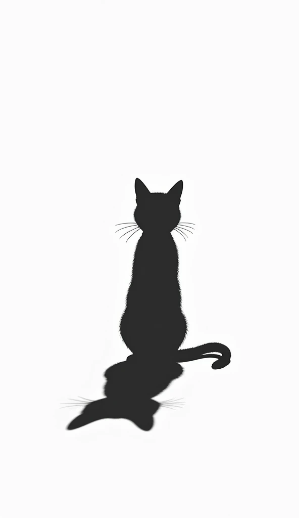 Pitch black shadow　Shadow play　White background　Cat character silhouette　２Standing on bare feet　Looking straight ahead　