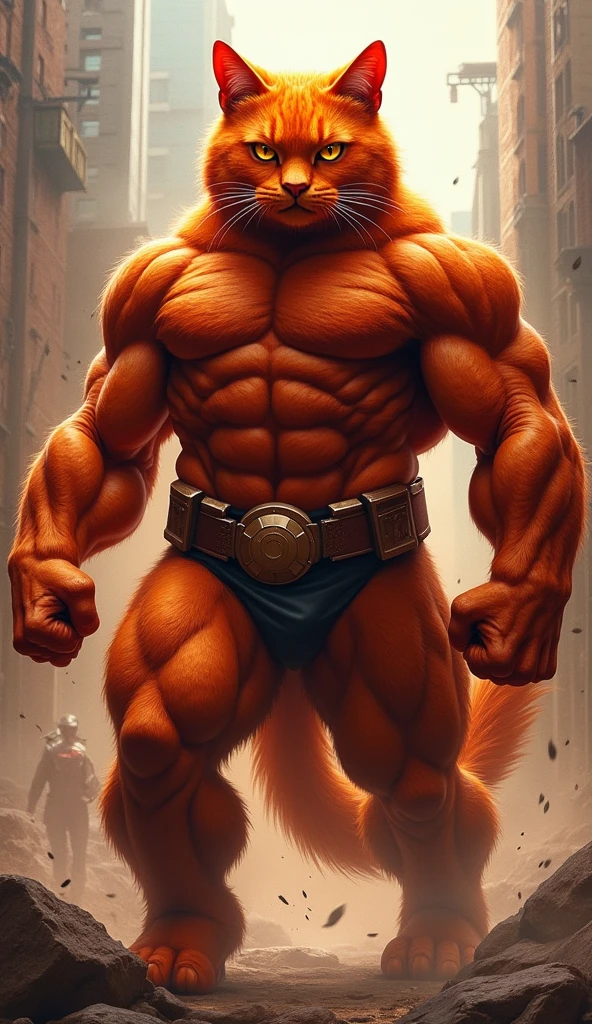 A burly red cat in the shape of X man