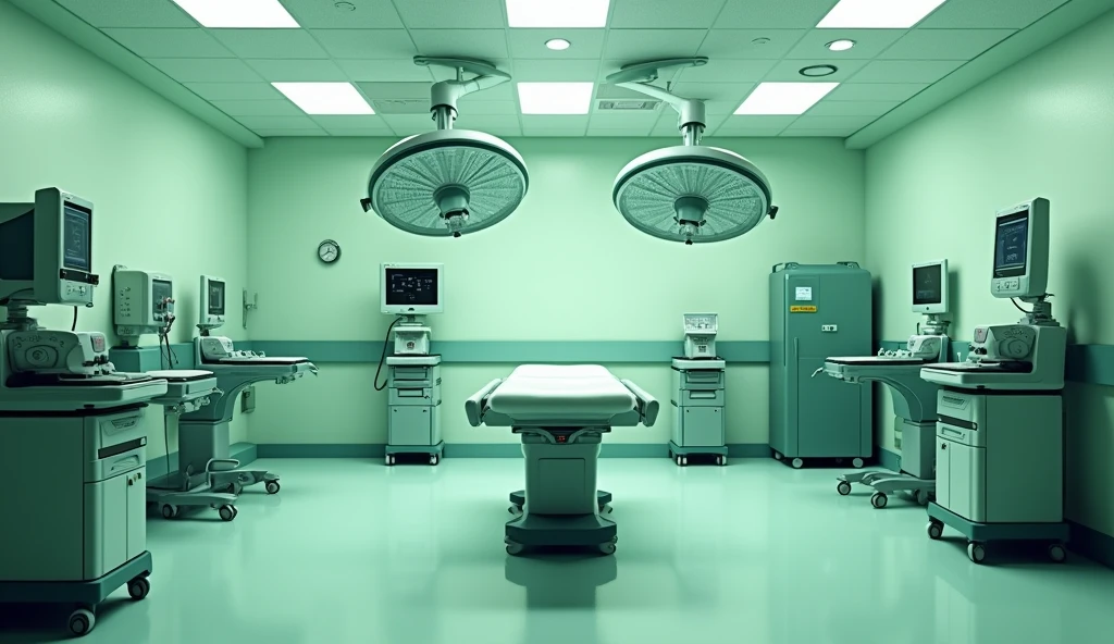 hospital OT room with all the medical equipments with green hue on the picture