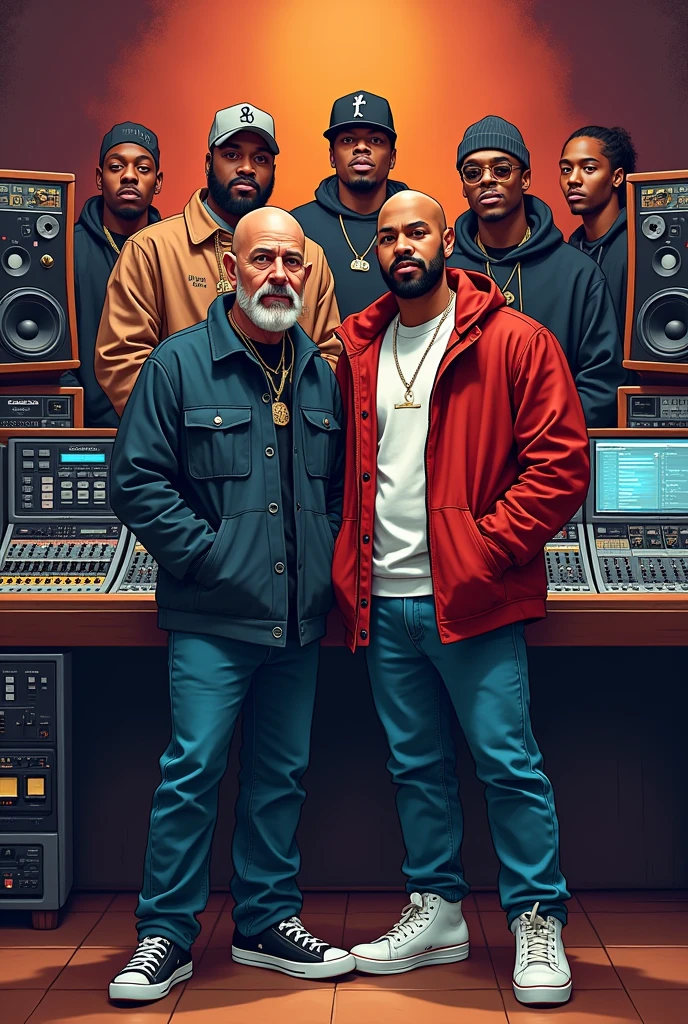 Main Vito mc white rapper 1,70 85kg Bald Man With Beard And Mustache Next To Dr Drew Eminem Sfdk Nach Scratch 2 Pac Notorious Big Snoop Dog Nate Dog Fast And Furious In Recording Studio Cartoon